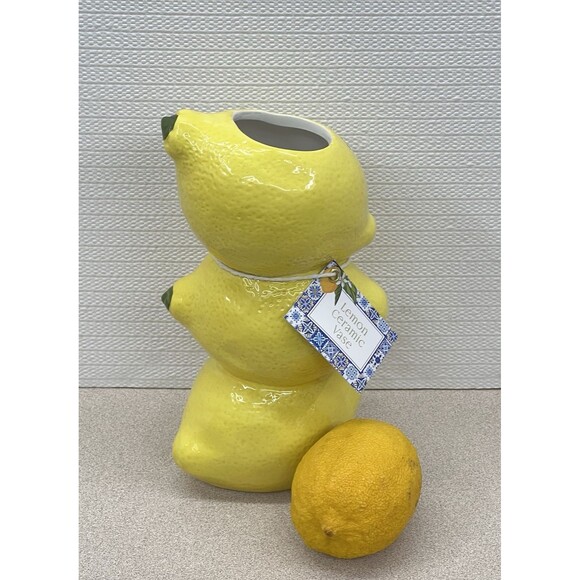 LEMON Ceramic Pottery Bud Vase Figural Yellow 3-D Textured One Design Home - Picture 7 of 17